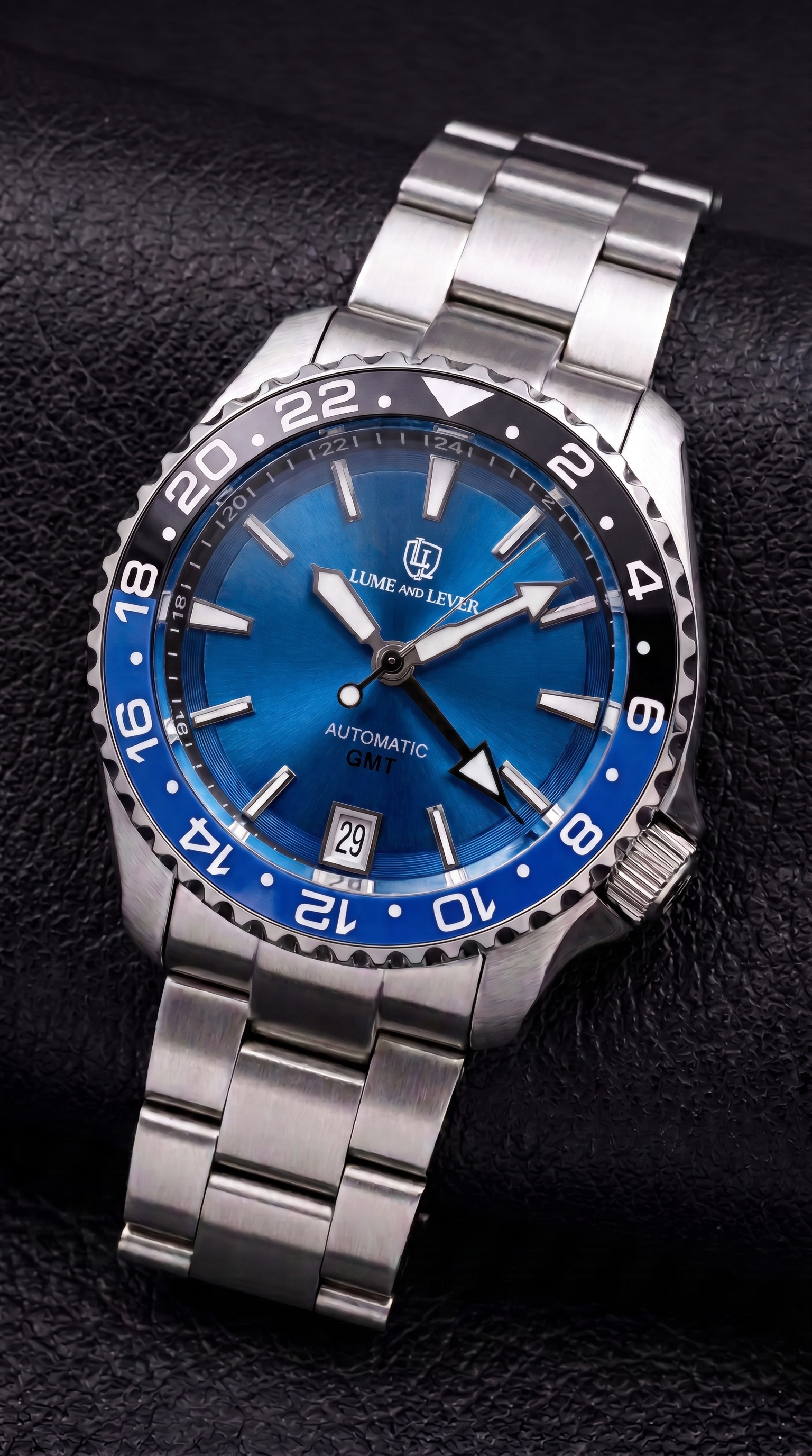 Sunburst Blue Radial Dial GMT